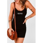 Black MOM Slogan Rib...