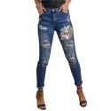 Easter Leopard Bunny Print Patchwork Distressed Skinny Jeans