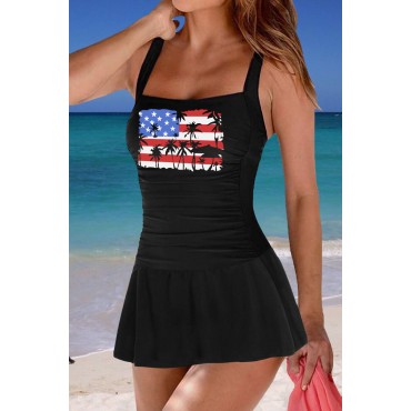 Black Printed Ruched...